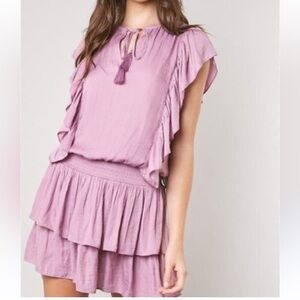 Mustard Seed Lavender Tiered Ruffle Sleeve Romper Size Medium